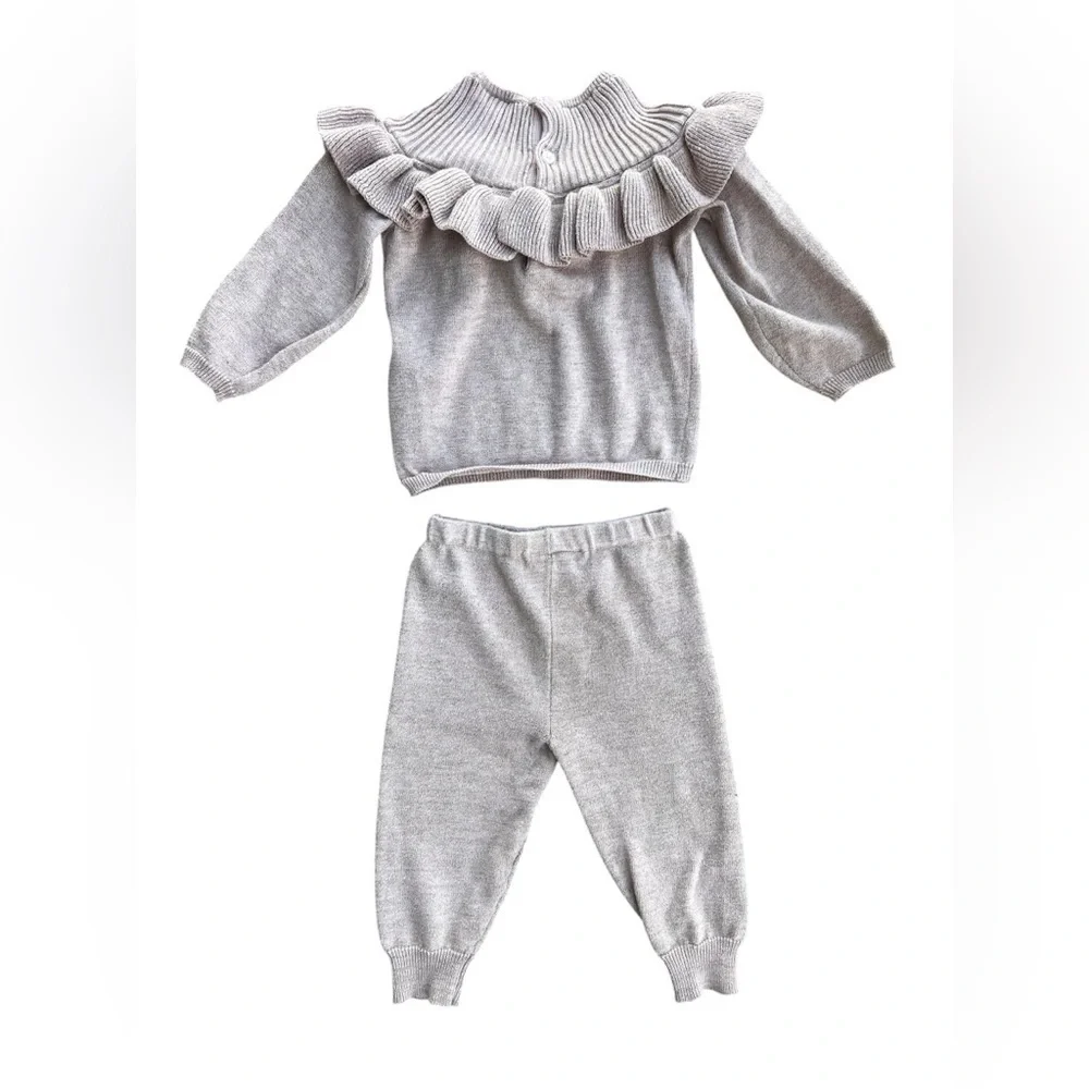 MINICLASIX Metallic Ruffle SWEATER & PANTS SET size 12 Months Baby Pink